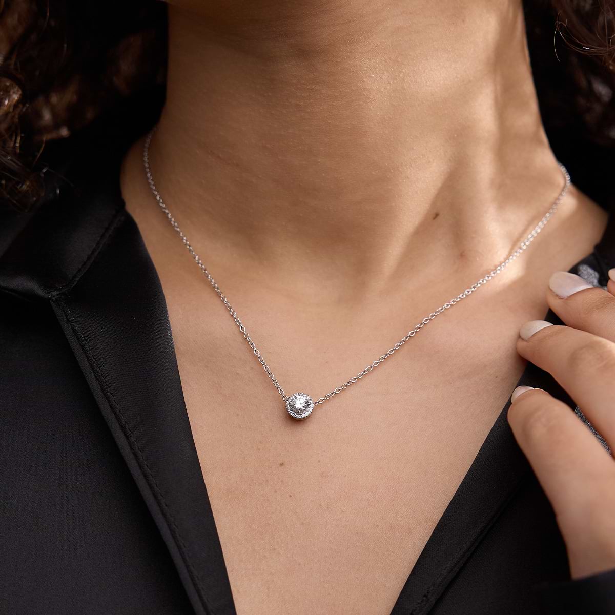 Additional Image 3 for  5/8 ctw Round Lab Grown Diamond Halo Pendant with Adjustable Chain